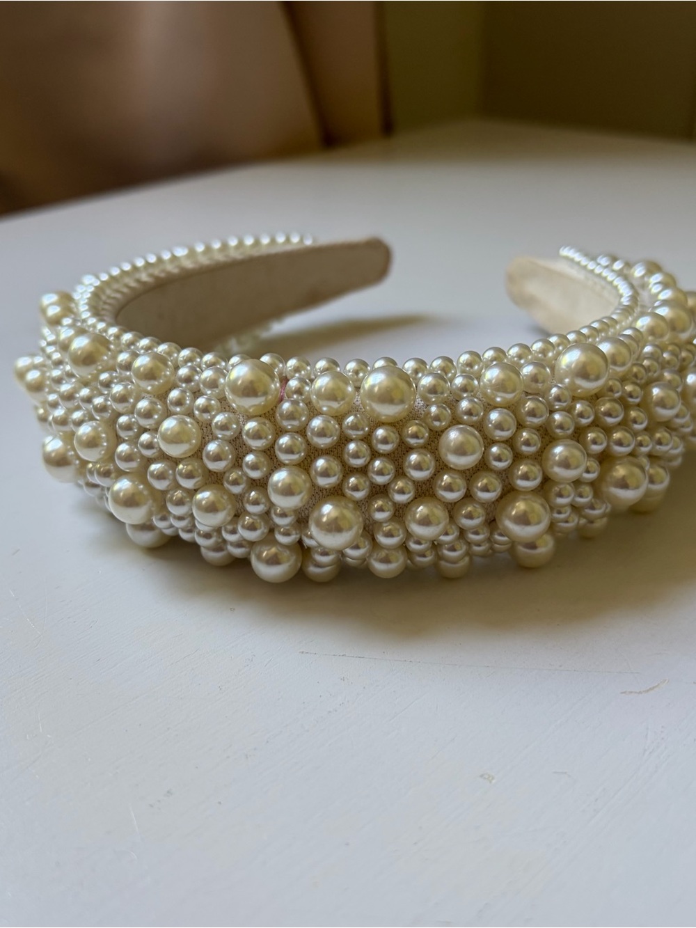 Ivory Pearl-Embellished Cream Bridal Headband - Picture 3 of 8